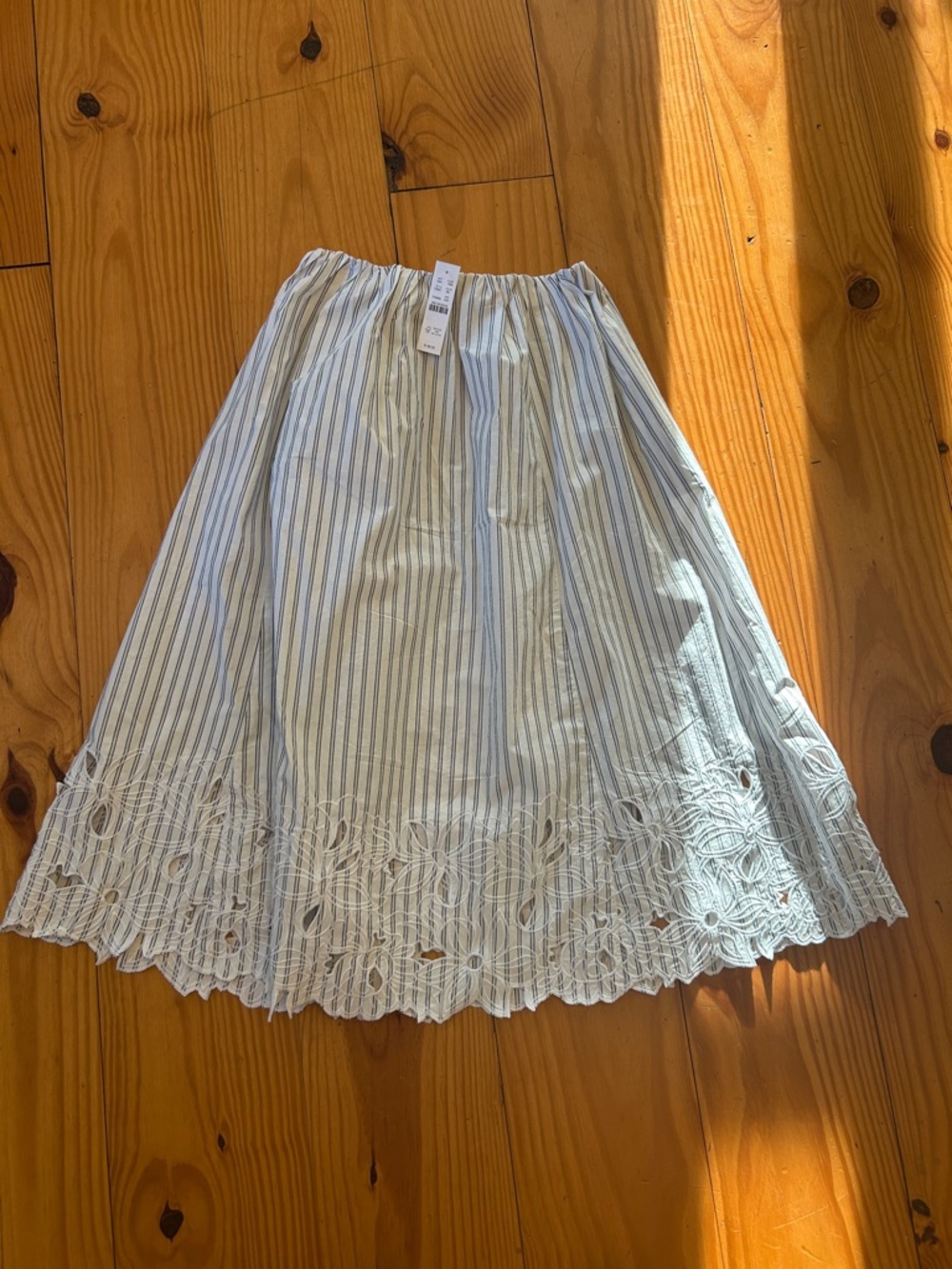 J. Crew Light Blue & White Striped Eyelet Hem Midi Skirt - Picture 2 of 6